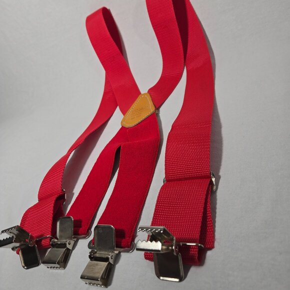 USA Vintage 70's Red CANVAS Straps TOP-GRAIN Leather CLIPS 46" X 2" Suspenders. - Picture 13 of 17
